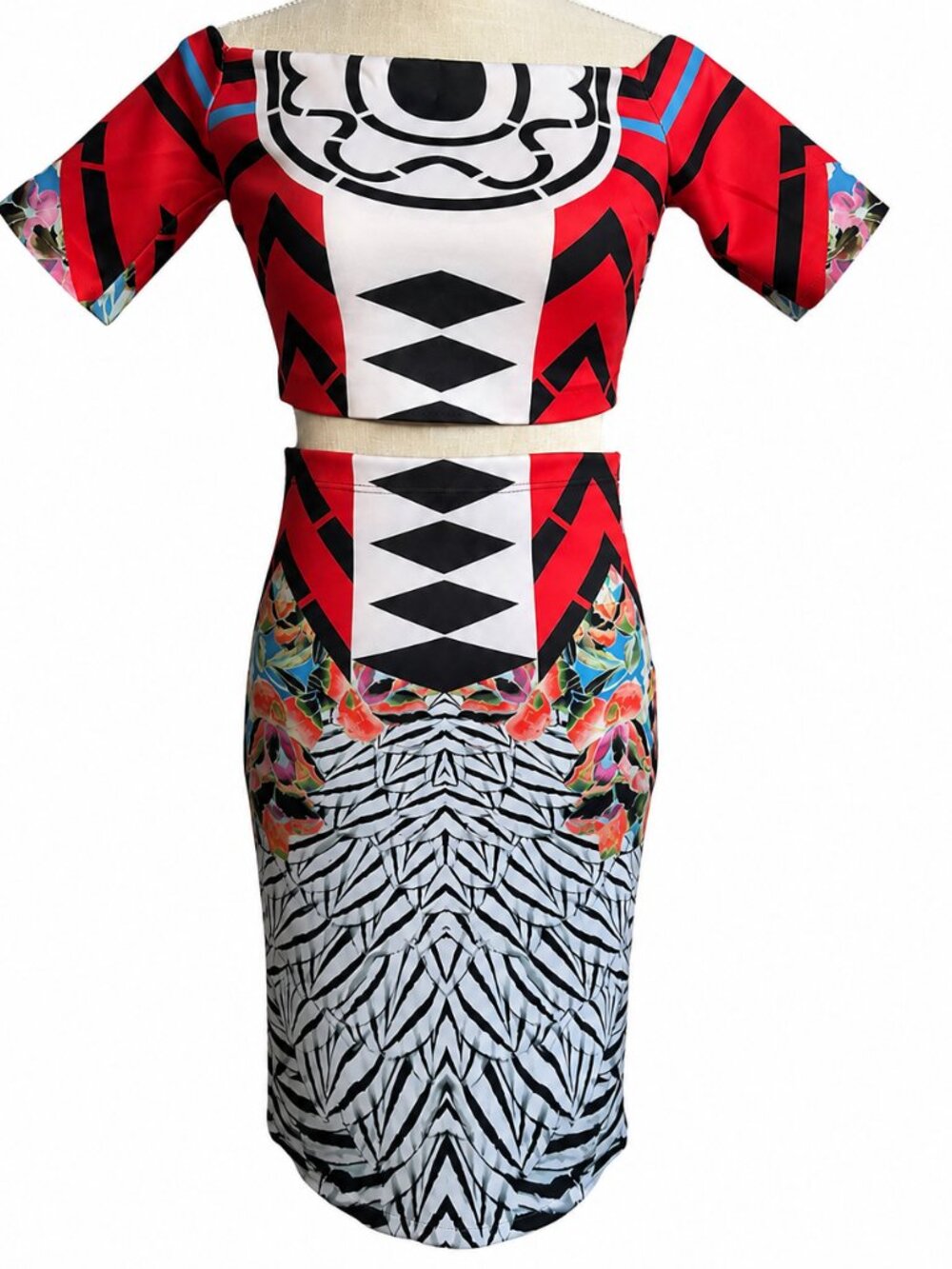 Clover Canyon Art to Wear 2-Pc Skirt Top Set M Geometric Animal Print - Picture 3 of 10